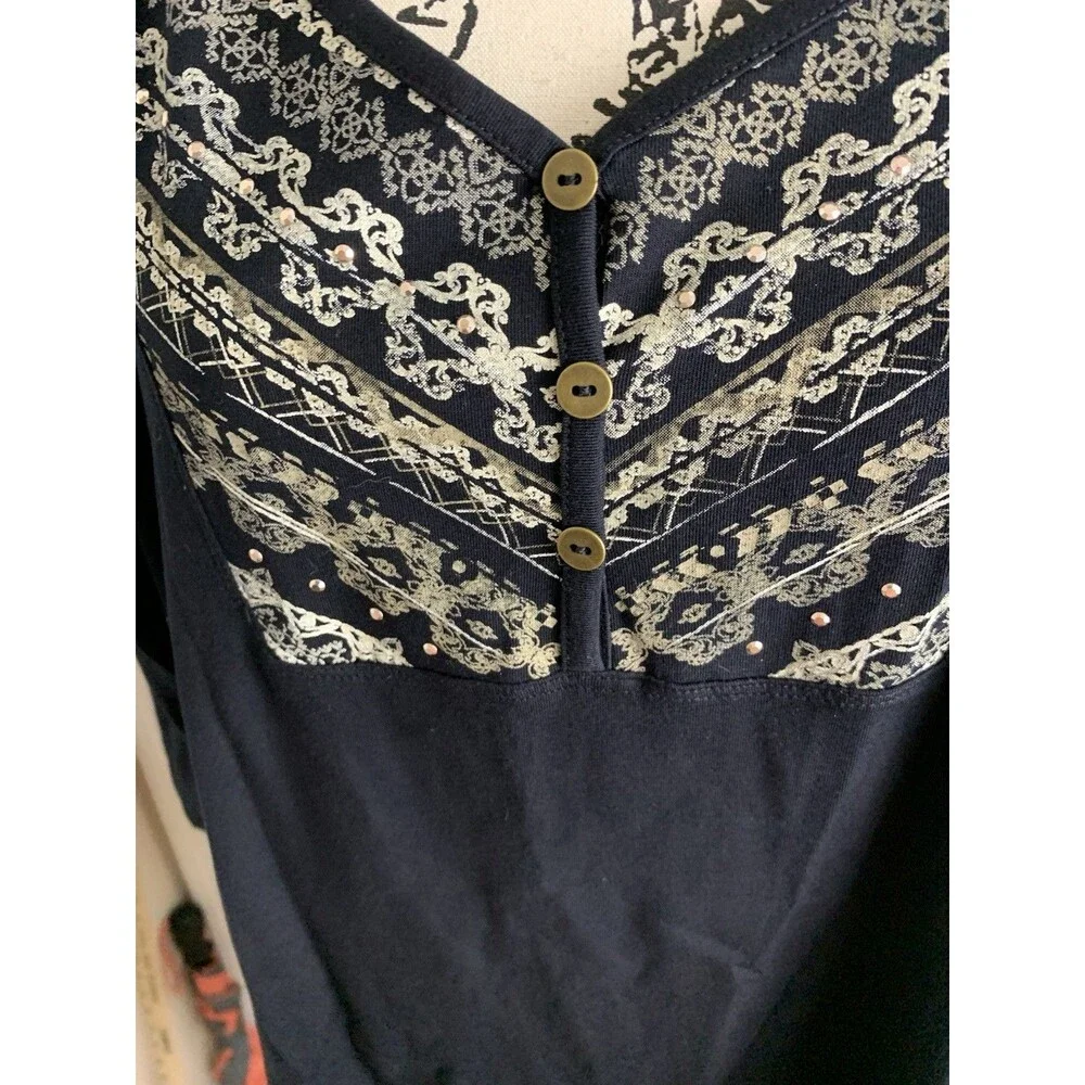 Catherine’s Knit Top 1X Black 3/4 Sleeve Embellished V-Neck Tunic